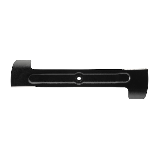 A single BLACK+DECKER lawn mower blade, black in color, shown against a white background. The blade has a hole in the center for mounting.
