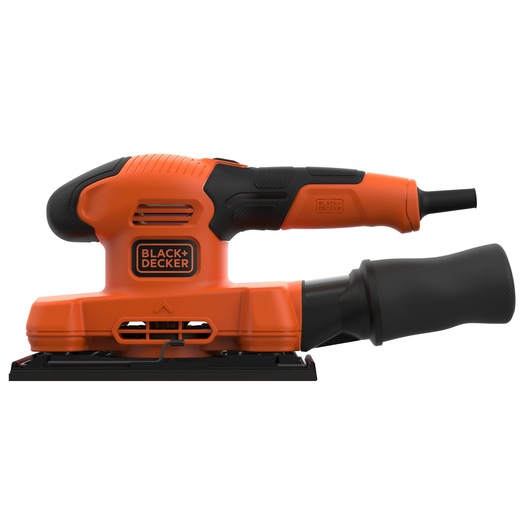 BLACK+DECKER BEW220 orange and black sheet sander side view on white background.