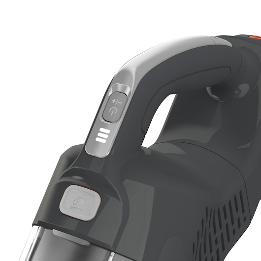 BLACKDECKER BHFEA18D1 cordless vacuum cleaner handle with control buttons, close-up, white background.