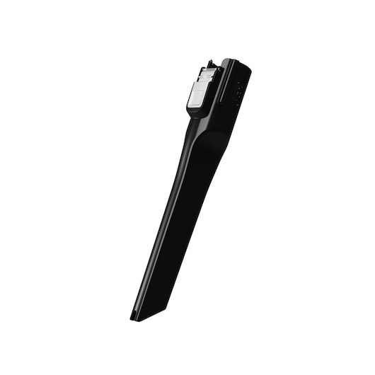 Photo of BLACKDECKER BHFEB520D1 vacuum crevice tool attachment, black, side angle, on white background.