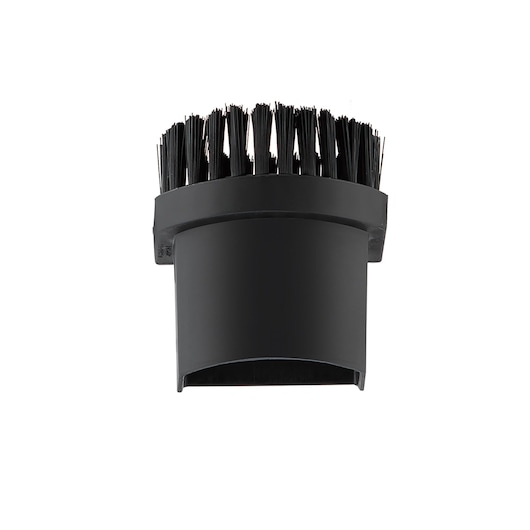 BLACKDECKER DVC320B21 round black vacuum brush accessory, bristles visible, front angle on white background.