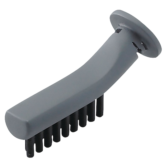 BLACKDECKER FSMH1321 steam cleaner brush accessory, gray plastic, black bristles, side angle on white