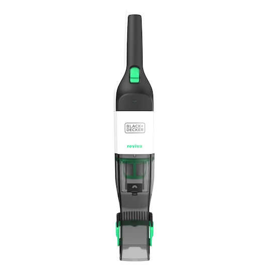 BLACK+DECKER REVHV8C handheld vacuum cleaner, white and black with green accents, front view, white background.